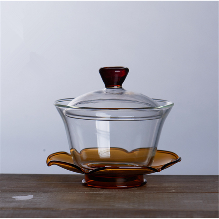 Fábrica al por mayor cubierta de vidrio tazón de vidrio borosilicato sancai taza Kung Fu juego de té tostado taza de té cubierta de la taza