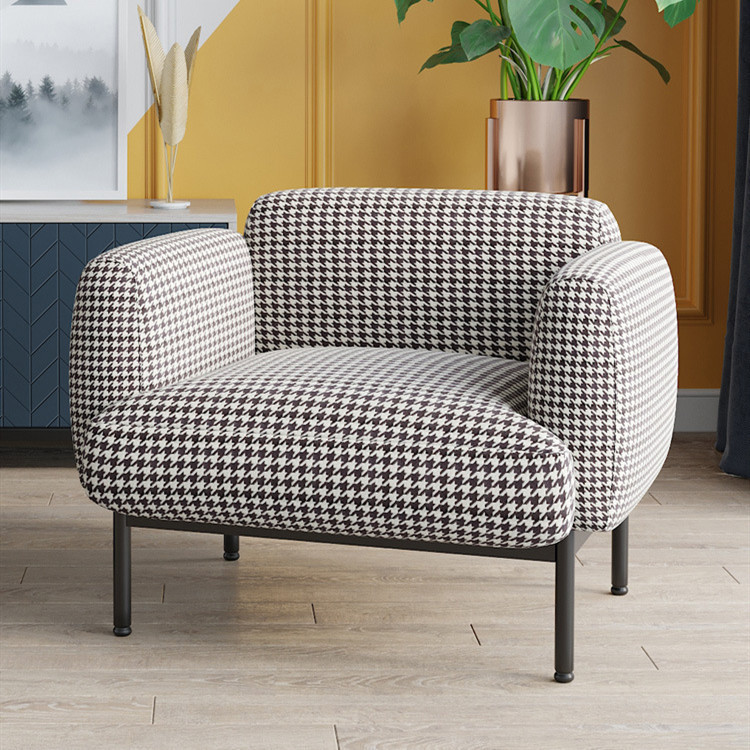 现代家用老虎椅客厅单人沙发美式简约千鸟格椅服装店创意休闲沙发