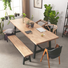 實木餐桌奶茶店桌子庭院花園陽台茶桌現代簡約辦公桌接待會議桌