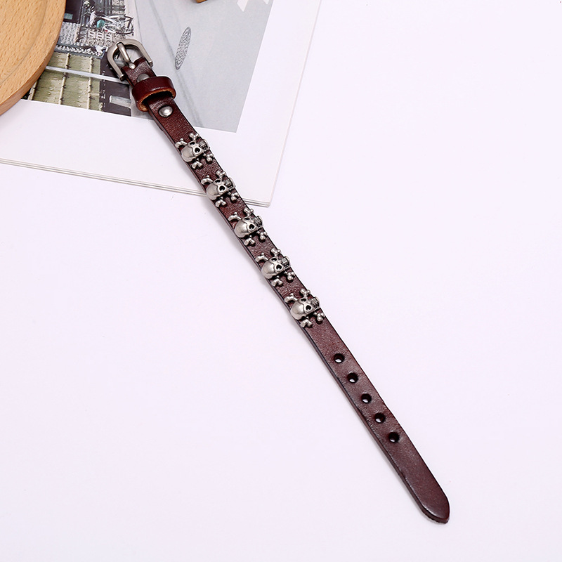 hot-selling skull punk style simple adjustable menu0027s cowhide bracelet wholesale nihaojewelry