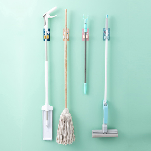 No punching strong traceless mop clip hook cartoon traceless wall-mounted storage sticky hook strong self-adhesive mop clip
