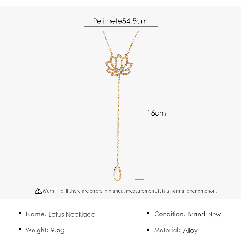 New Lotus Necklace Water Drop Tassel Flower Pendant Y-shaped Lotus Long Clavicle Chain Wholesale Nihaojewelry display picture 1