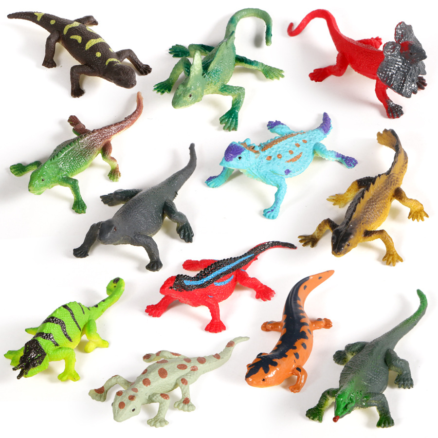 儿童仿真实心两栖动物蜥蜴模型12只套装野生动物搪胶摆件认知玩具