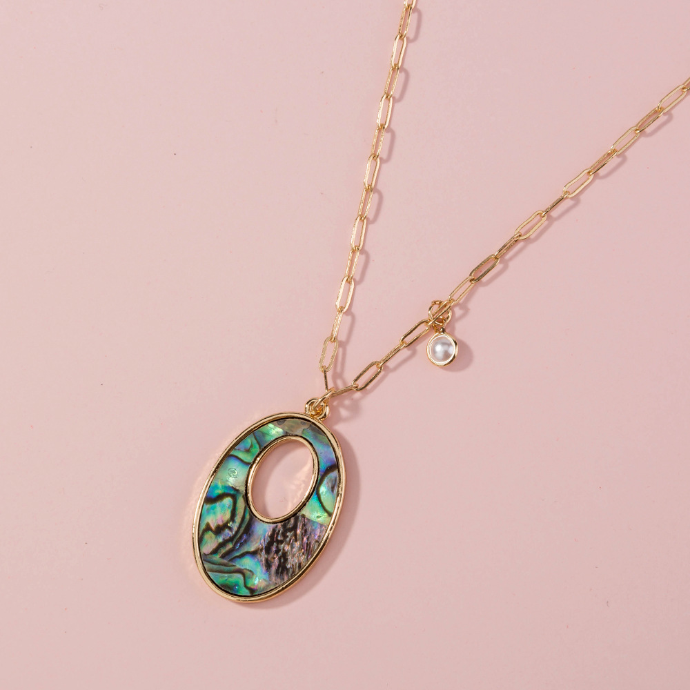 Fashion oval color abalone shell alloy necklace wholesale