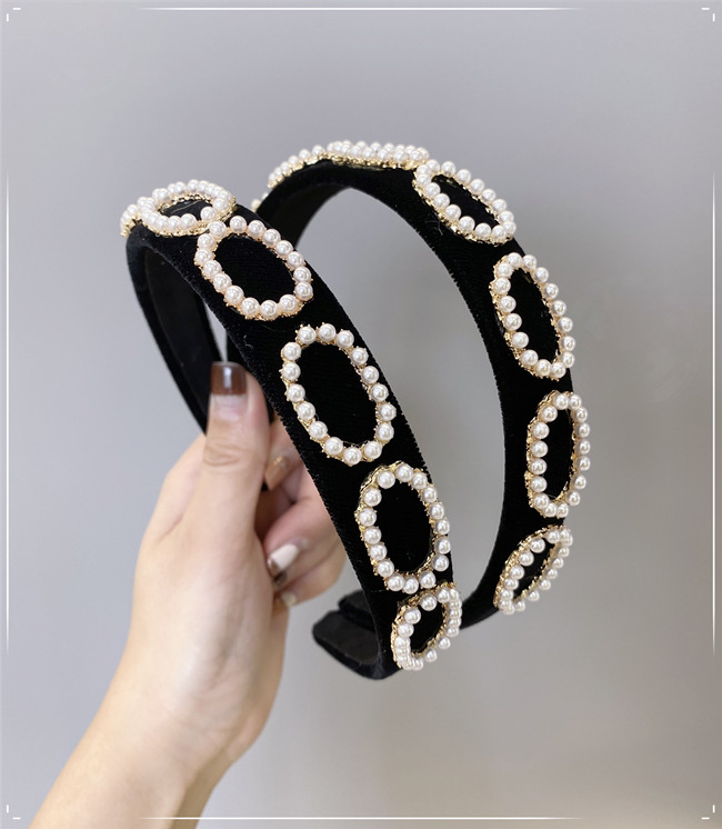 Korean Fashion Pearl Headband Bm Solid Color Sponge Headband Flannel Alloy Inlaid Pearl Hollow Wide-brimmed Headband Nihaojewelry Wholesale display picture 14