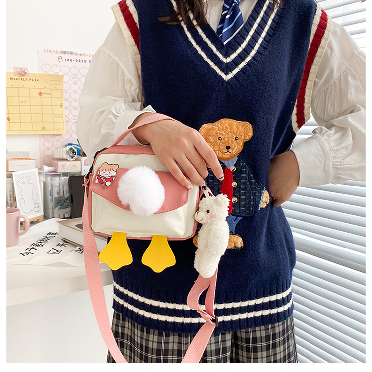 Creative and personalized duck-butted single-shoulder small square bag for women 2021 cross-border bag canvas mobile phone coin purse undefined