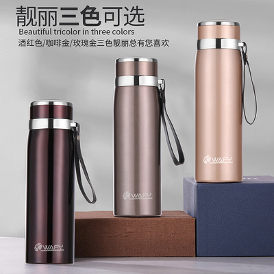 外贸保温杯304不锈钢真空保温壶带提绳运动水壶户外旅游壶定制