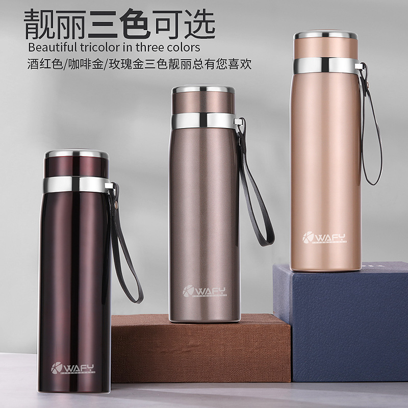 外贸保温杯304不锈钢真空保温壶带提绳运动水壶户外旅游壶定制