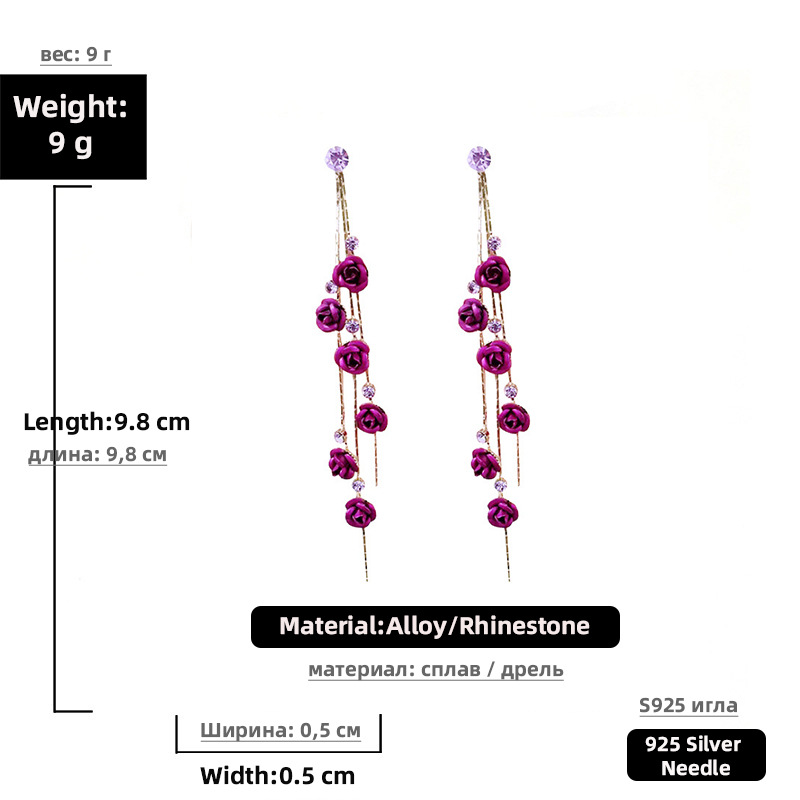 Purple Diamond Rose Long Earrings display picture 2