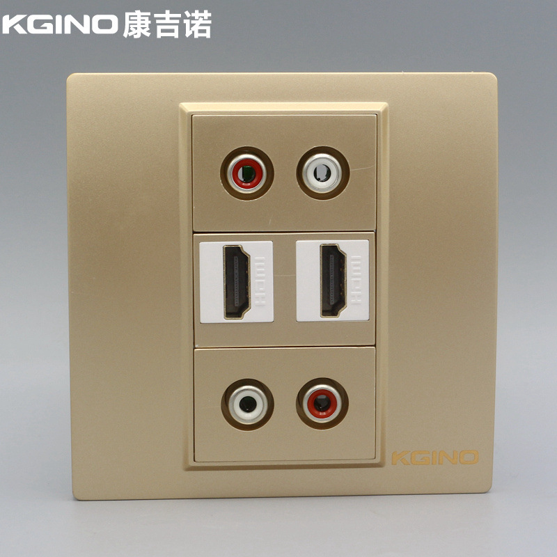 香槟色86型2个2.0HDMI高清带2个音频免焊插座 数字电视带音频面板