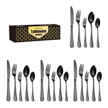 亚马逊跨境20PC不锈钢刀叉勺套装西餐具渡黑金色彩色牛排刀叉勺子