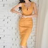 Sexy V-neck sleeveless waist slim mid length low chest dress