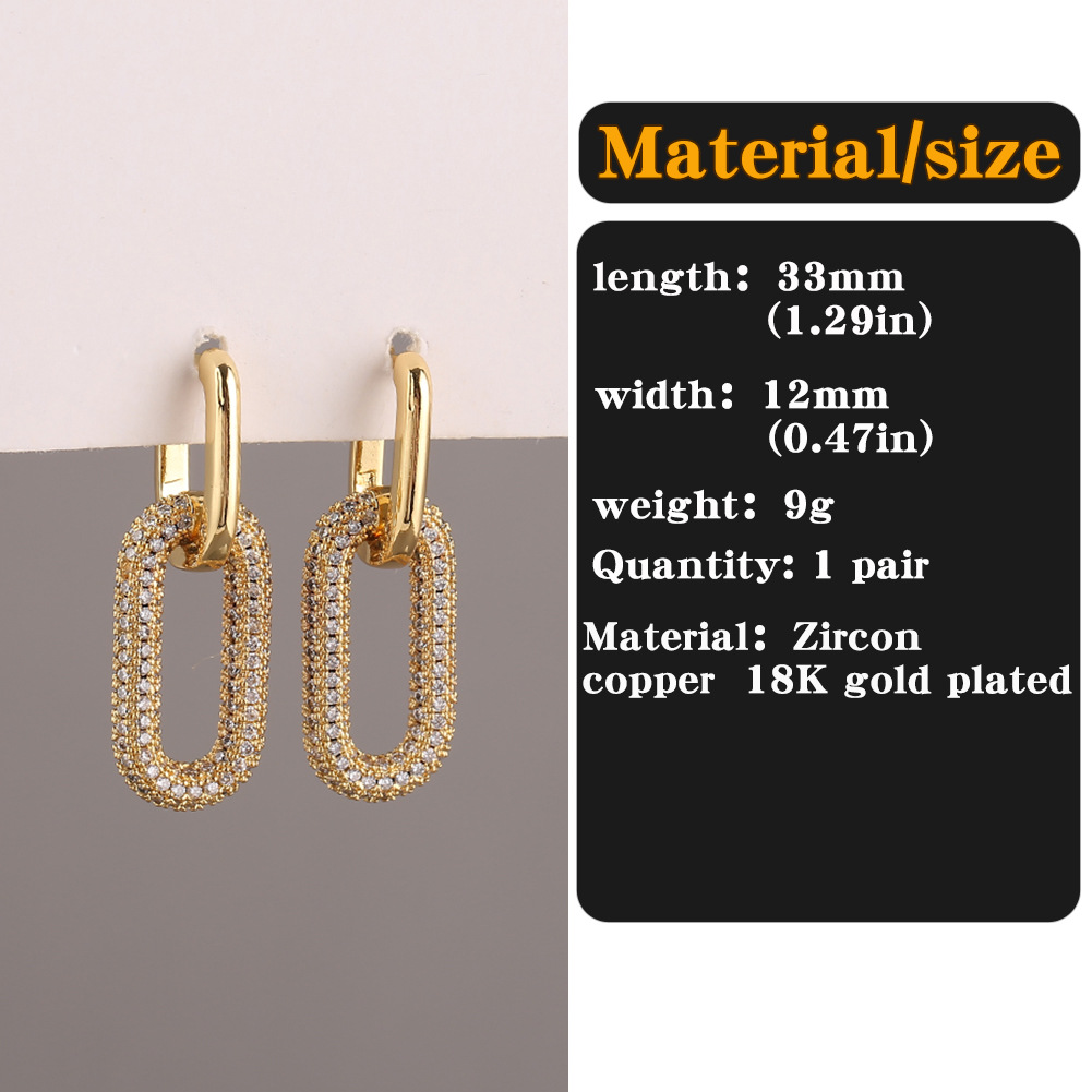 Fashion Geometric Double-ring Lock Copper Inlaid Zircon Earrings Wholesale display picture 2