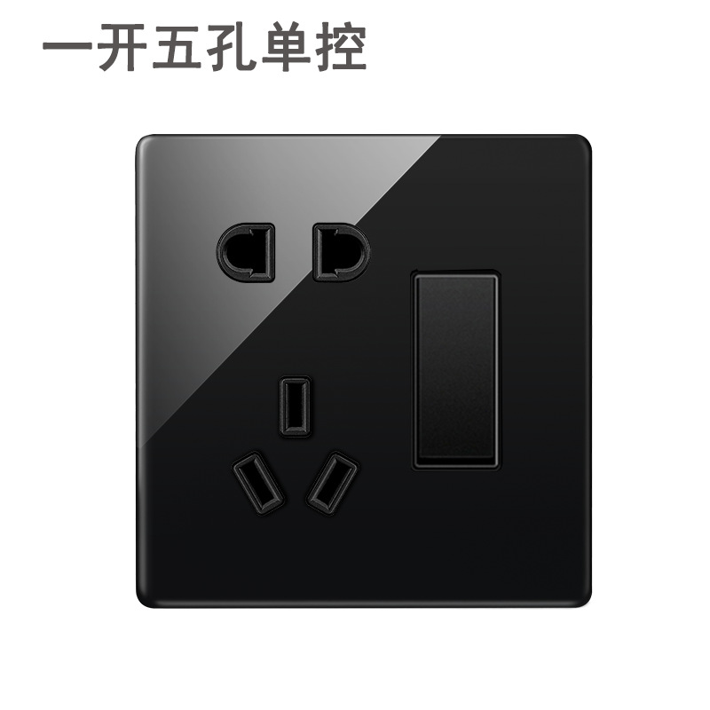 Lingsong interruptor de vidrio socket espejo negro 86 tipo panel de Interruptor táctil inteligente de cinco agujeros fábrica al por mayor