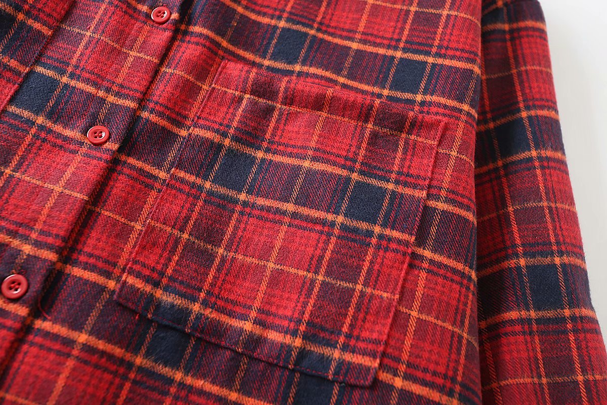 long plaid double pocket blouse  NSAM18721