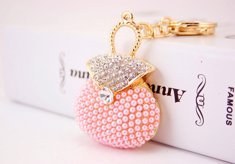 45g Weight Alloy, Metal Material Heart Pattern Women'S Gender Pink, Purple, Peach Color Rhinestone Pearl Handbag Keychain 1