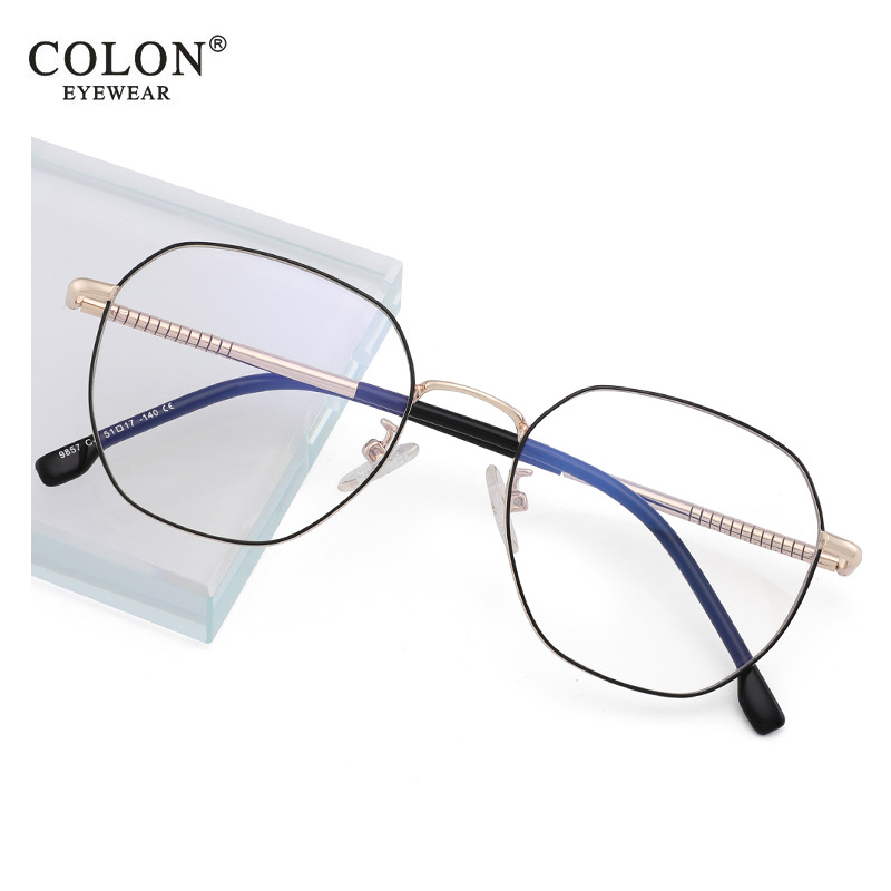 時尚圓形復(fù)古光學(xué)鏡多邊形全框防藍光眼鏡雙色男女金屬光學(xué)框