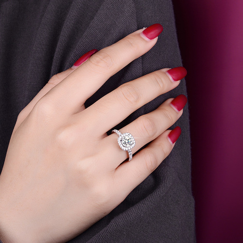 S925 Pure Silver Plated with Pt950 Gold Women's 1 Carat Diamond Ring Four Claws Luxury Square Boxed Moss Agate Ring Xiaohongshu