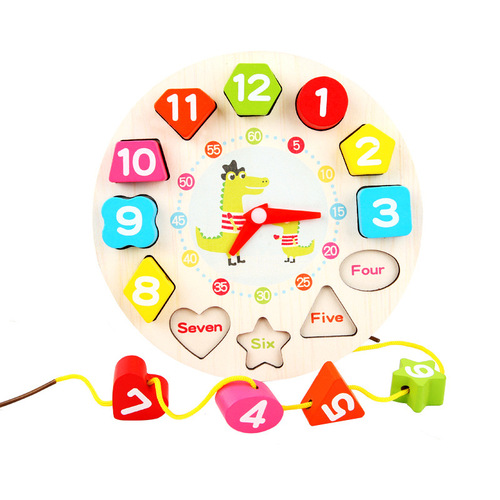 Wooden early education infant beaded clock watch small bead shape cognitive grasping board combination set educational toys