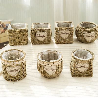 临沂工厂手工编织篮藤编草编花盆插花篮子装饰绿萝多肉绿植手提篮|ru