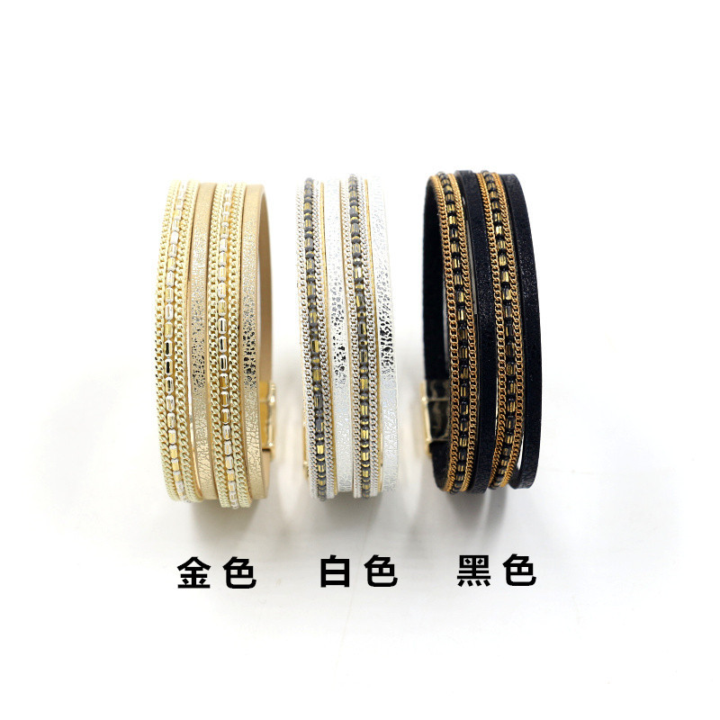 Korean New Fashion Multi-element Leather Bracelet Chain Magnetic Buckle Multi-layer Bracelet 3 Colors Wholesale display picture 1