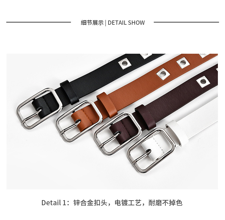 Punk Style Hollow Belt Ladies Fashion Square Eyelet Button All-match Solid Color Belt display picture 9