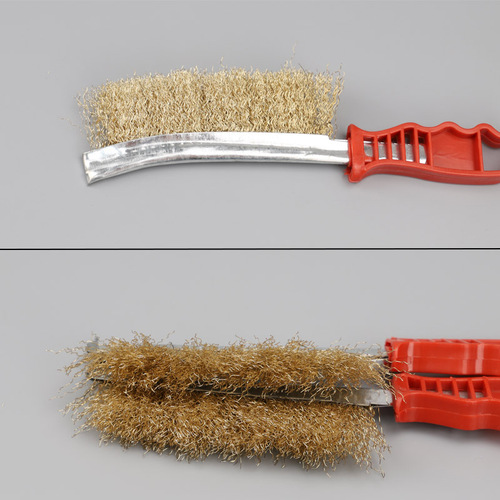 Manufacturer wholesale plastic red handle wire brush rust removal brush polishing cleaning tool brush barbecue wire brush