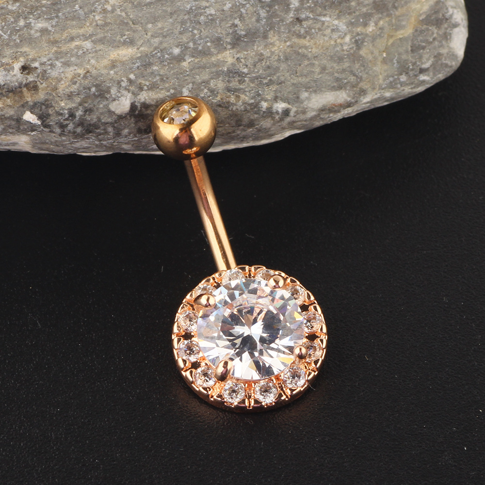 Rose Gold Geometric CZ Navel Ring Dangle Belly Button Piercing Jewelry Stainless Steel detail image 8