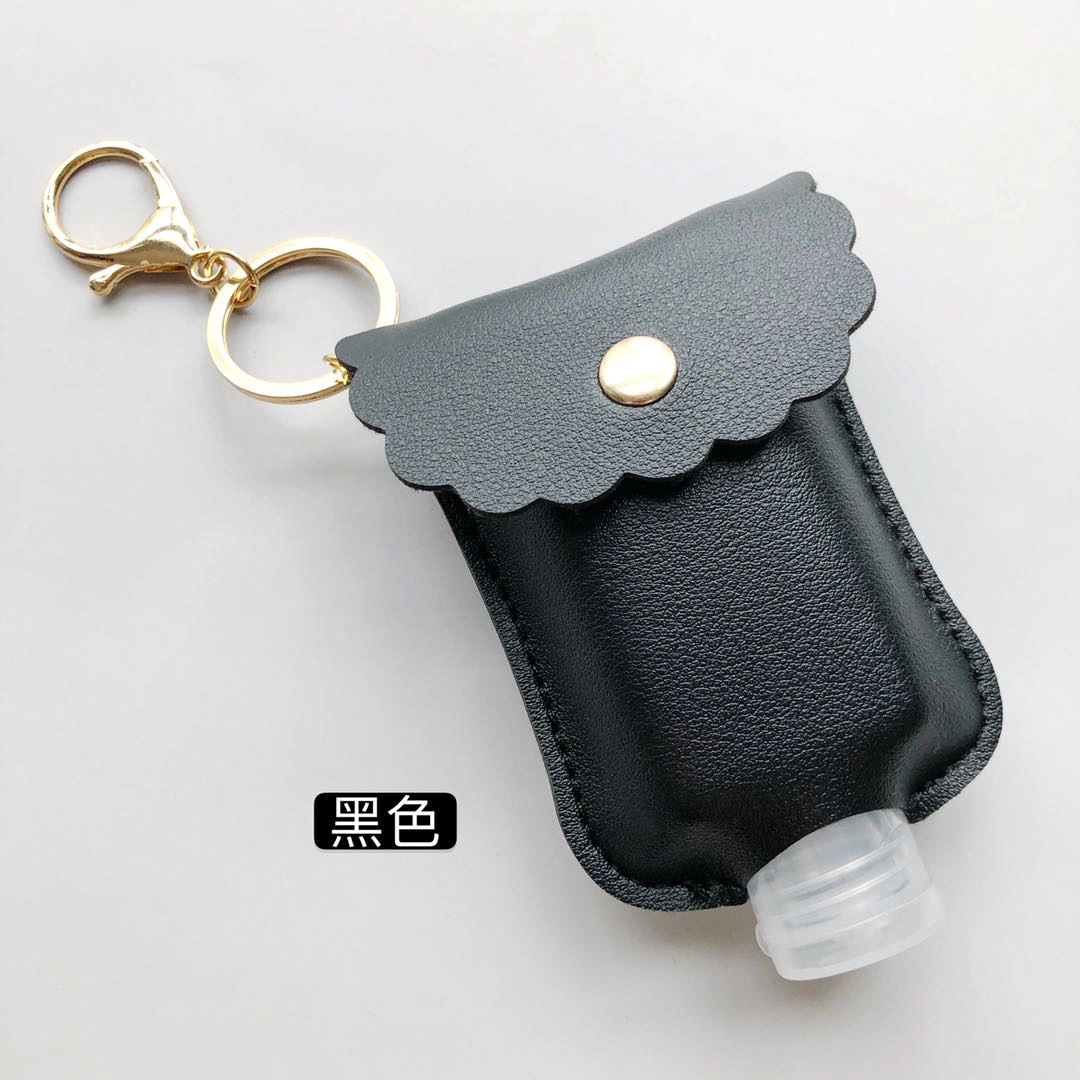 En stock mano desinfectante libre botella de cuero caso estudiante mochila desinfectante llavero colgante de cuero caso 60ml desinfectante de manos botella