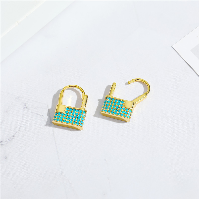 Korean  Copper Micro-inlaid Zircon Lock Earrings display picture 6