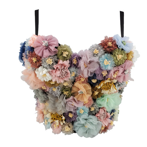 Internet celebrity's new flower trendy color-blocking vest, short, soft and fairy-like multi-color slings, versatile, wrapped around the chest and worn outside the vest