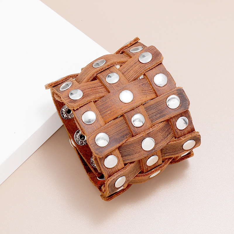 retro menu0027s cowhide  simple adjustable punk wide leather bracelet