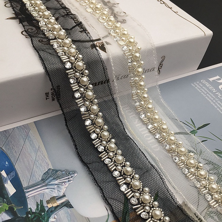 现货手工钉珠亚克力珍珠花边 服装辅料diy钉珠条码珍珠串珠花边