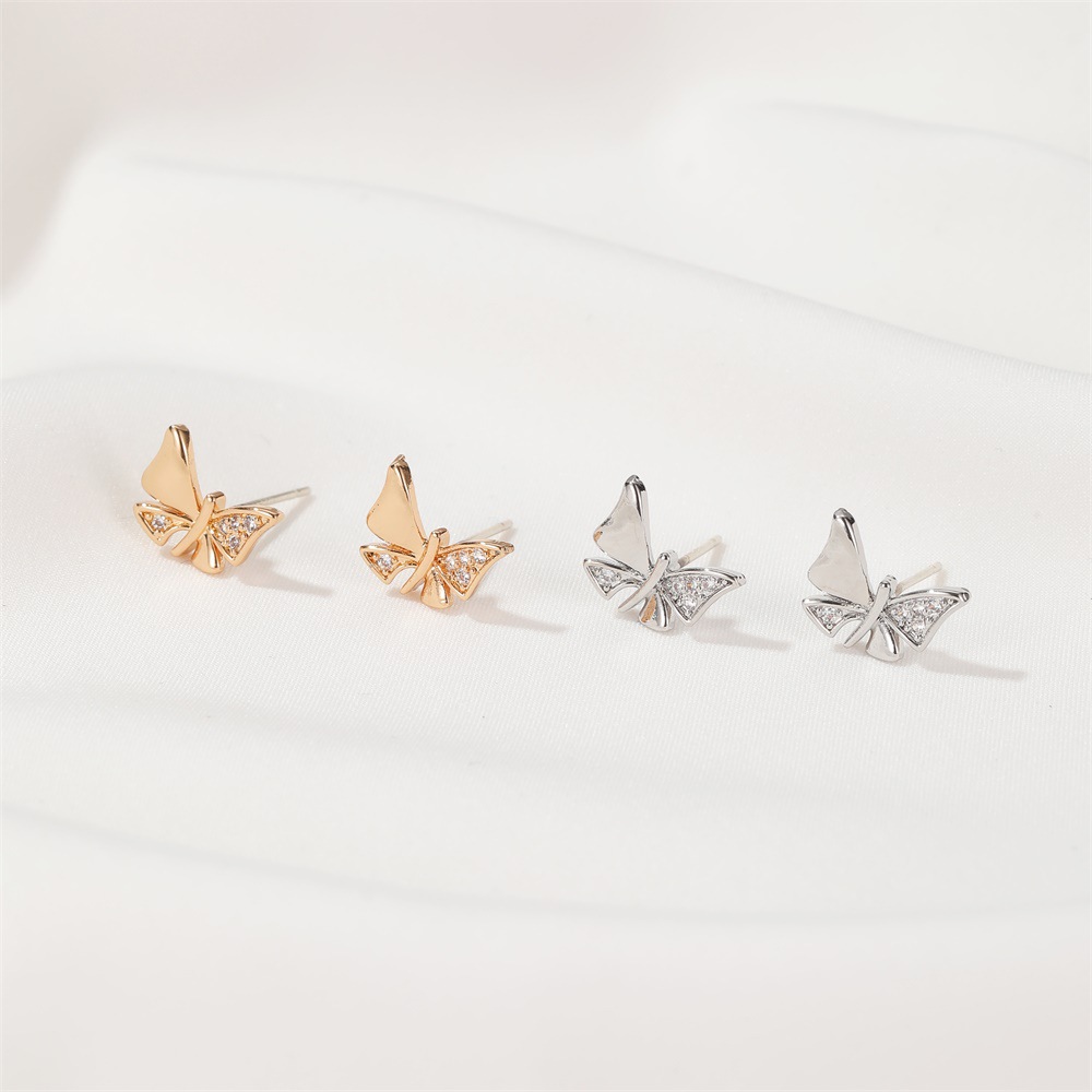 New Fashion Simple Diamond Butterfly Earrings Sweet Bow Stud Earrings Wholesale Nihaojewelry display picture 3