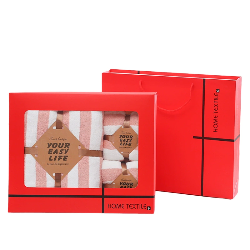 Bath towel, coral velvet set, red gift box, 3 piece set