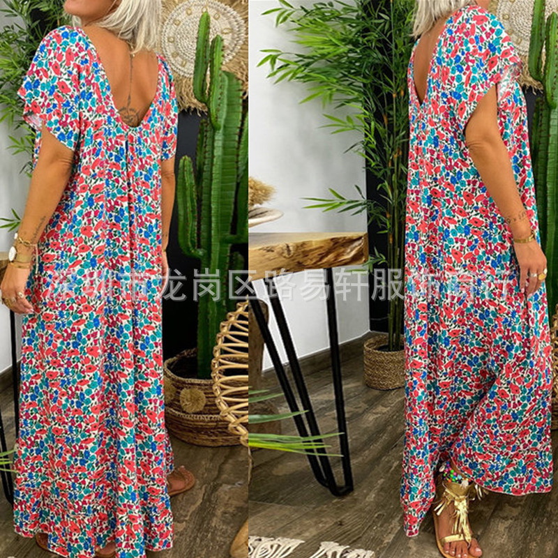 Cross border 2020 summer new Amazon hot selling European and American loose large long printed bohemian dress