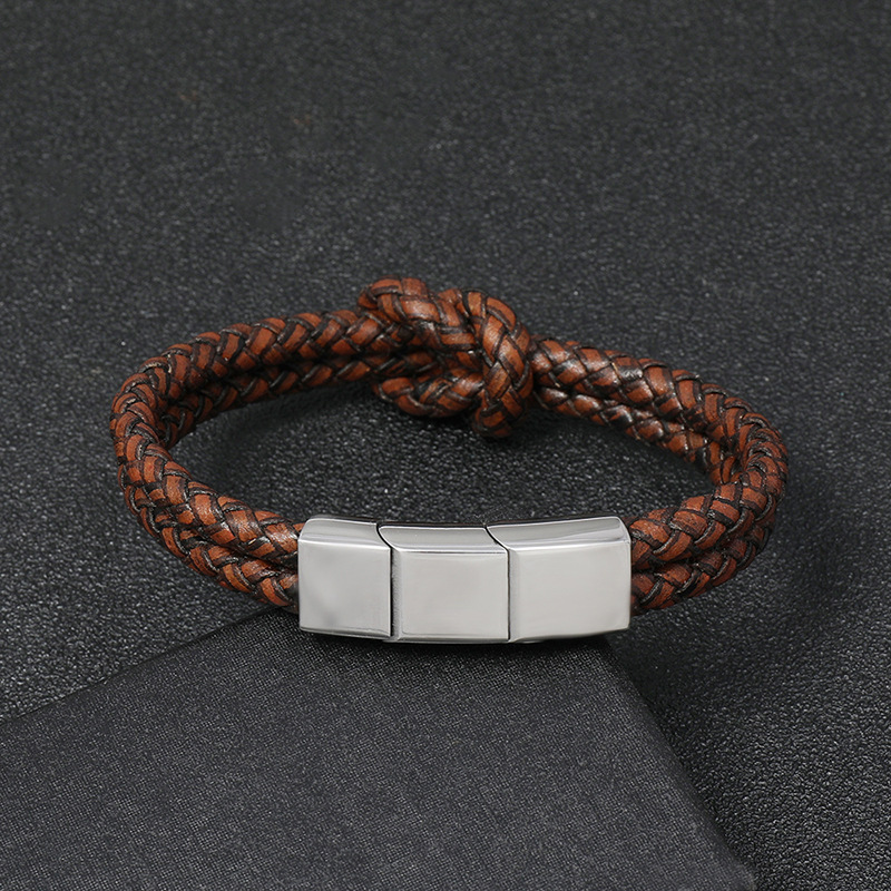 retro woven leather  stainless steel  magnet buckle menu0027s bracelet