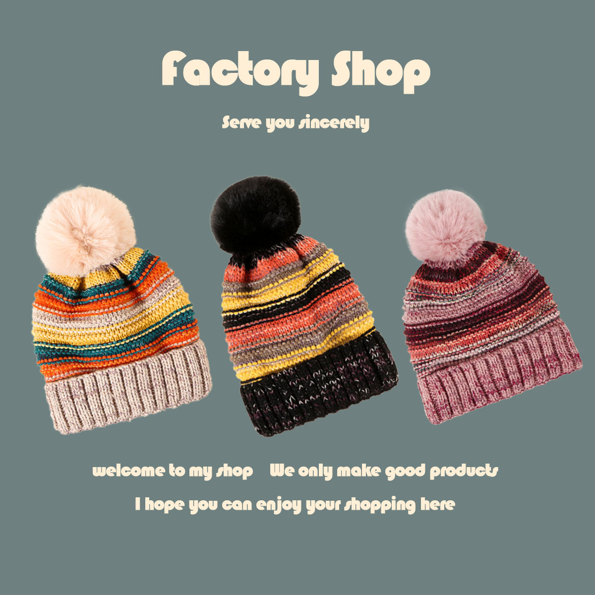 Rainbow Striped Woolen Hat display picture 13