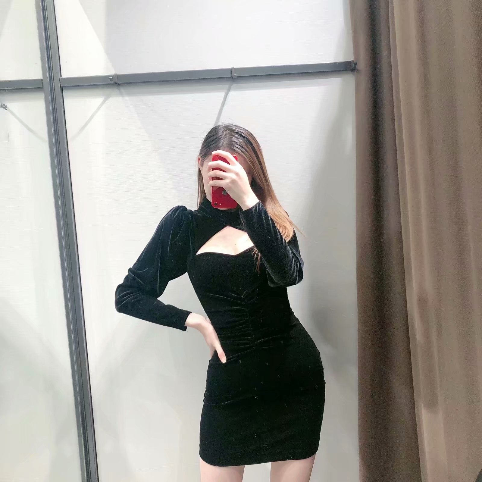 autumn velvet mini slim dress NSAM3073