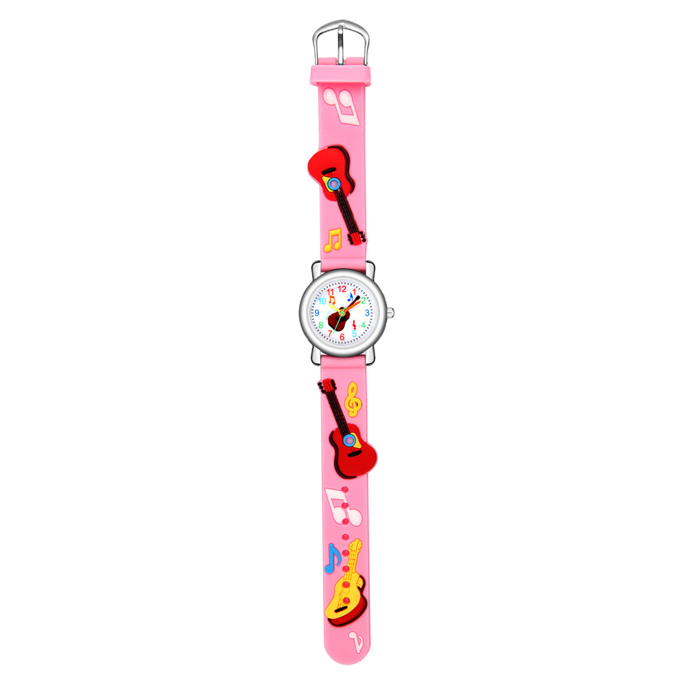 Montre De Dessin Animé 3d En Relief Motif De Guitare Bande En Plastique Montre Pour Enfants Littéraire Ventilateur Garçon Fille Étudiant Montre display picture 4