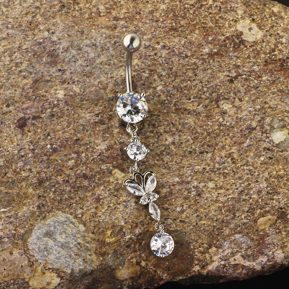 Rose Gold CZ Navel Ring 316L Surgical Steel Dangle Belly Button Ring Cross Border Jewelry detail image 6