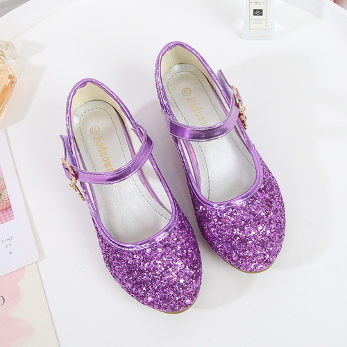 Cross-border Amazon girls' high heels children's leather shoes Korean style princess single shoes sequined student dance shoes spring and autumn shoes