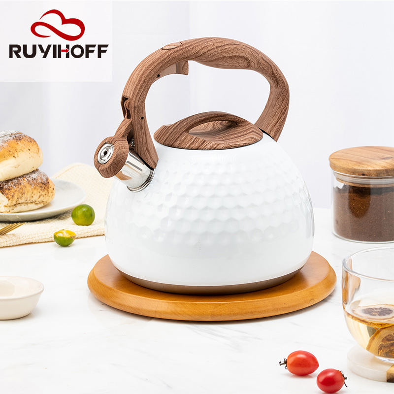 Blanco cóncavo silbato hervidor 2.8L Amazon transfronterizo venta al por mayor Hotel cocina silbato hervidor de gas Universal