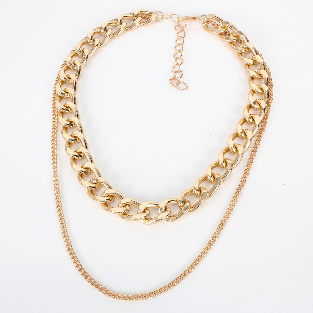 fashion wild alloy texture exaggerated thick necklace clavicle chain retro double necklace wholesale
