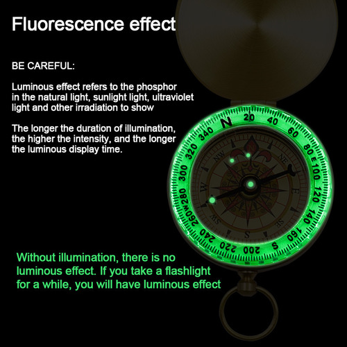 Portable Brass Compass North Needle with Flip Cover Outdoor Travel Metal Compass with Luminous Pocket Watch Type