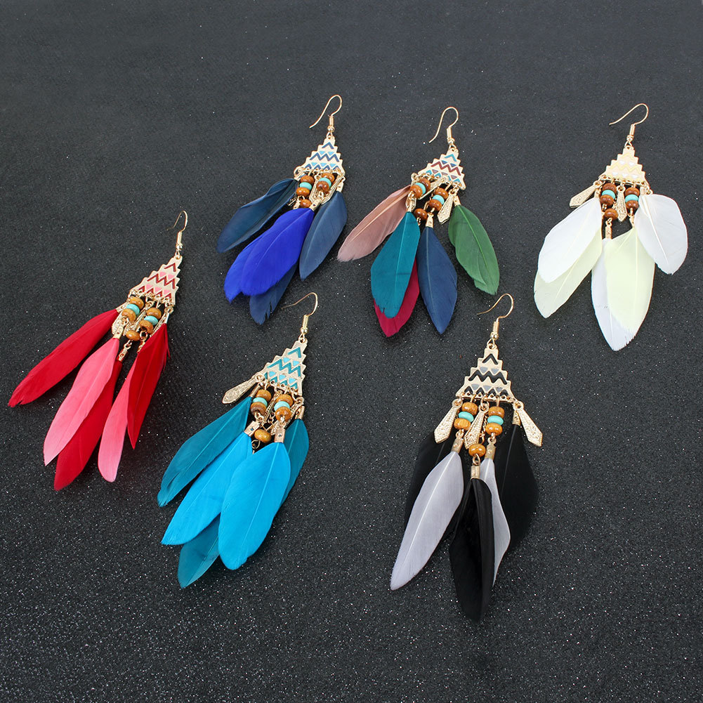 Dame Mode Style Ethnique Triangle La Plume Pas D'incrustation Des Boucles D'oreilles display picture 6