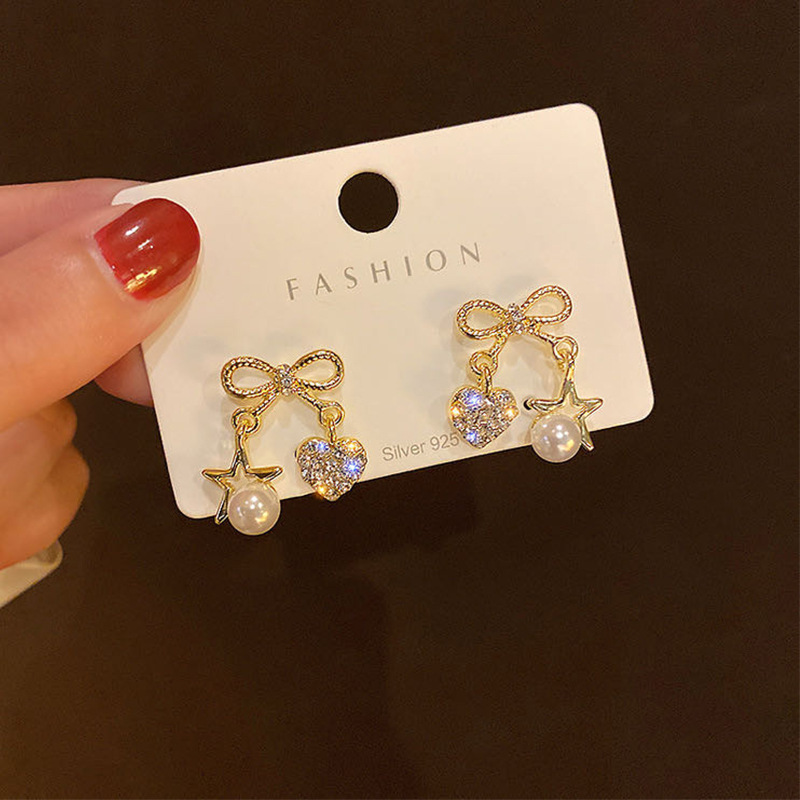 Boucles D'oreilles En Diamant Avec Perles Bowknot En Argent 925 display picture 2