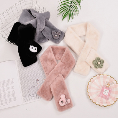 围巾女秋冬新款防兔毛围巾韩版卡通甜美围脖加厚毛绒保暖围巾批发|ms