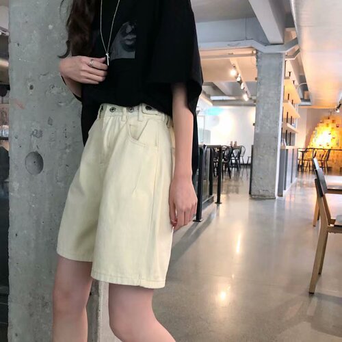 Five-point jeans for women, summer, thin, large size, Korean version, versatile, loose, retro, chic, curled wide-leg hot pants