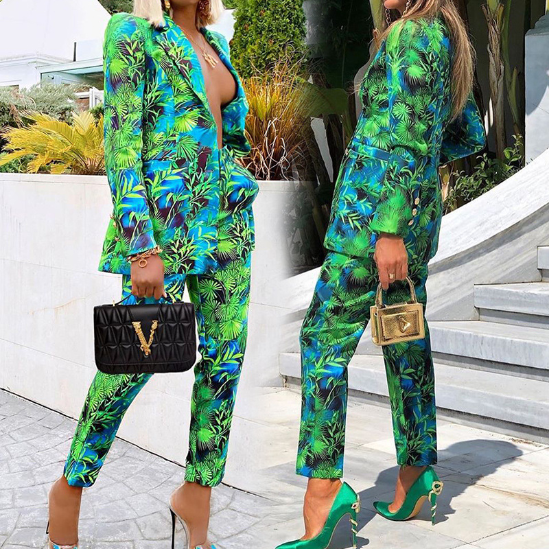 New Style European And American Digital Printing Temperament Casual Suit Pants Two Piece Suit